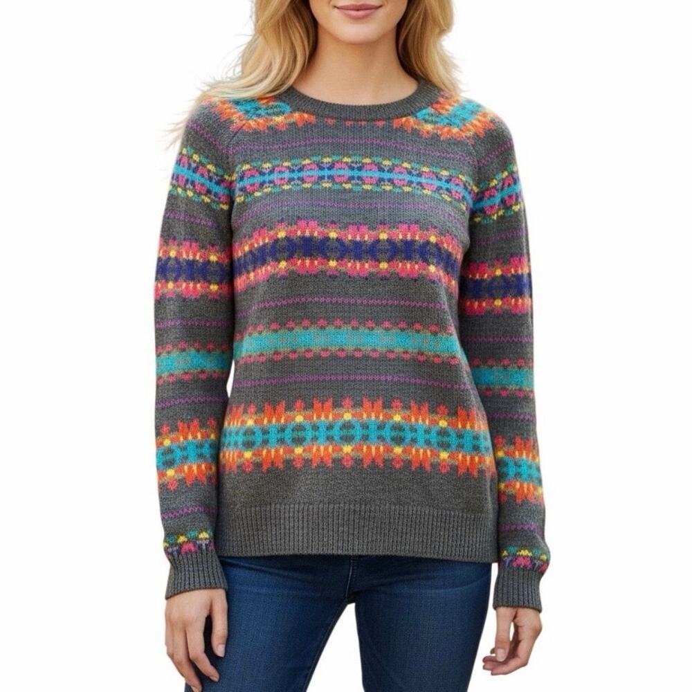 NWT Old Navy Gray Fair Isle Neon Colorful Pattern Crewneck Sweater XS